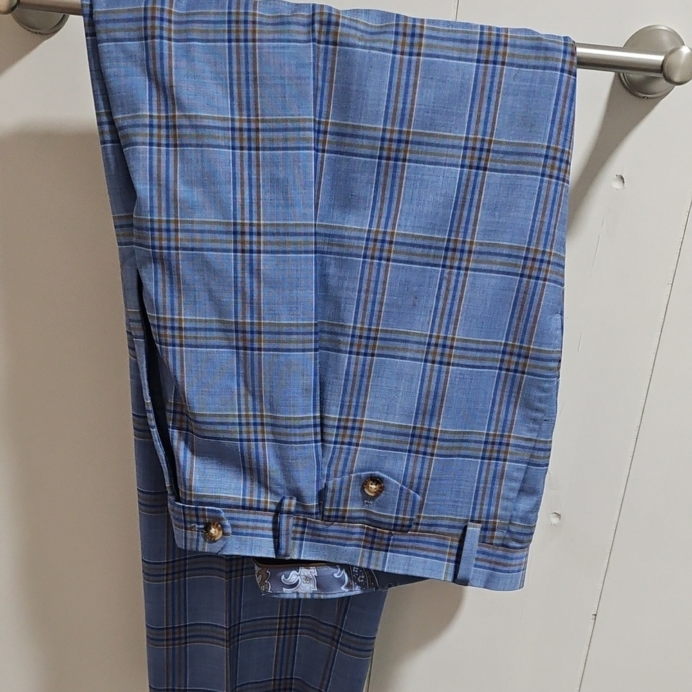 Classic Blue Plaid Men's Dress Pants